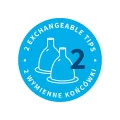 aspirator do nosa wymienne końcówki.webpDwie wymienne końcówki ilustracja informująca o obecności dwóch wymiennych końcówek w zestawie, zapewniających higieniczne użytkowanie.
